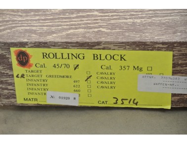 Pedersoli Rolling Block Greedmore, Kal. .45-70, mit Diopter in orig. Verpackung.