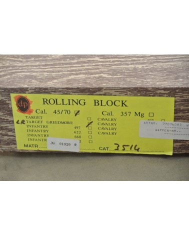Pedersoli Rolling Block Greedmore, Kal. .45-70, mit Diopter in orig. Verpackung.